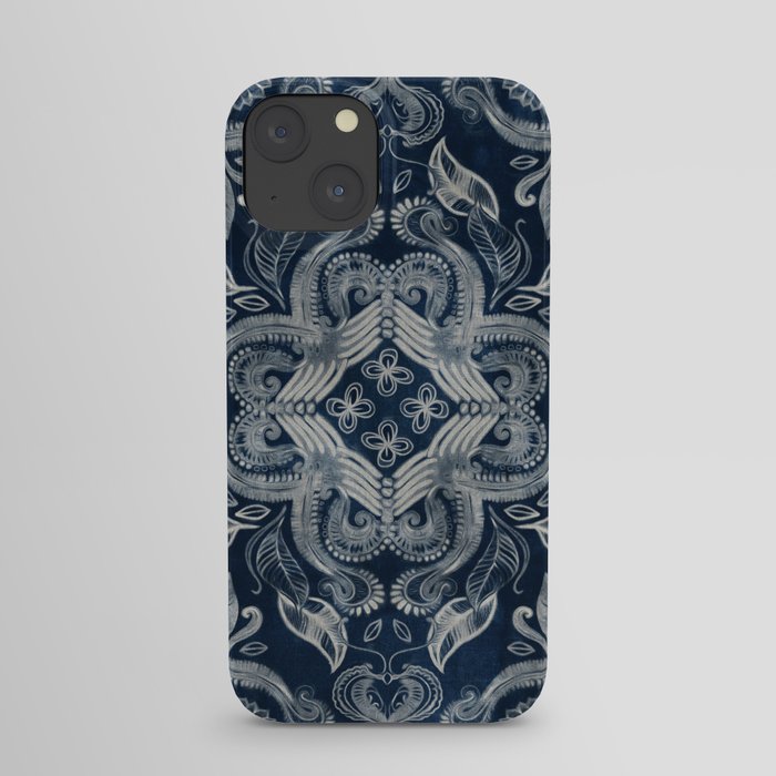 Indigo blue dirty denim textured boho pattern iPhone Case