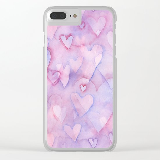 Pink Hearts Pattern Clear iPhone Case