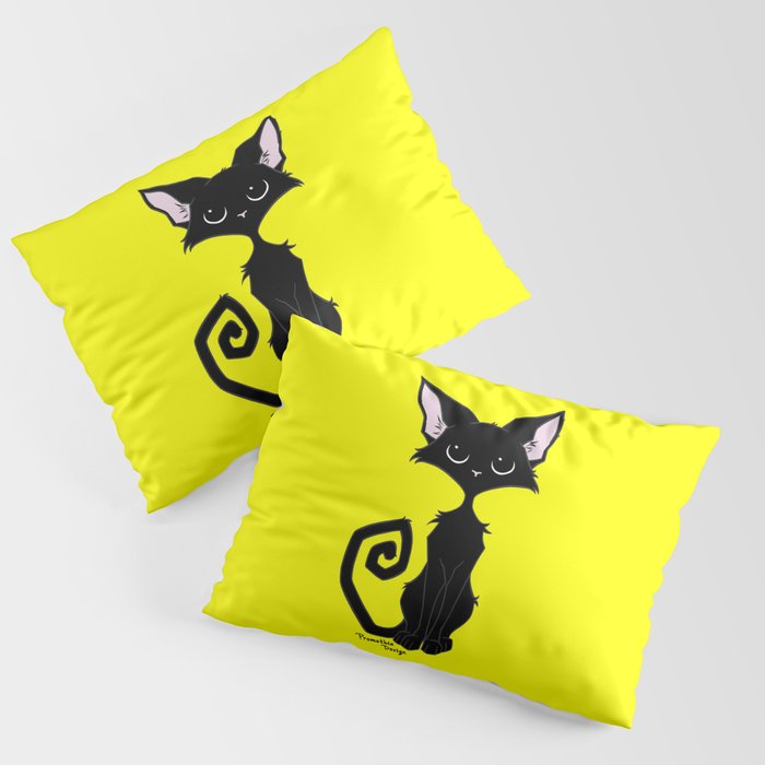 Black Cat - Lemon Yellow Pillow Sham