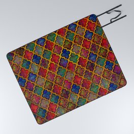 Moroccan tile red blue green iridescent pattern Picnic Blanket