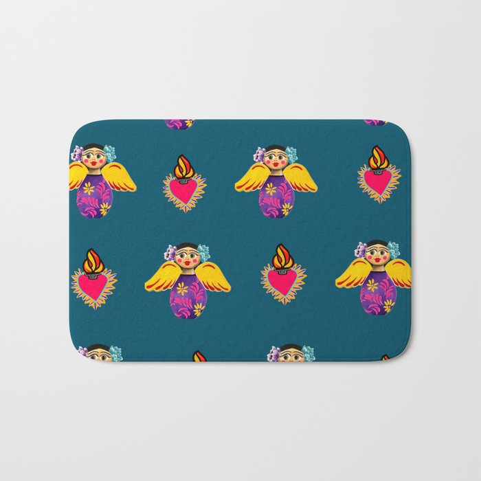Mexican Angels and Hearts Cerulean Bath Mat