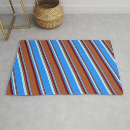 [ Thumbnail: Turquoise, Blue, Maroon, and Sienna Colored Lines Pattern Rug ]