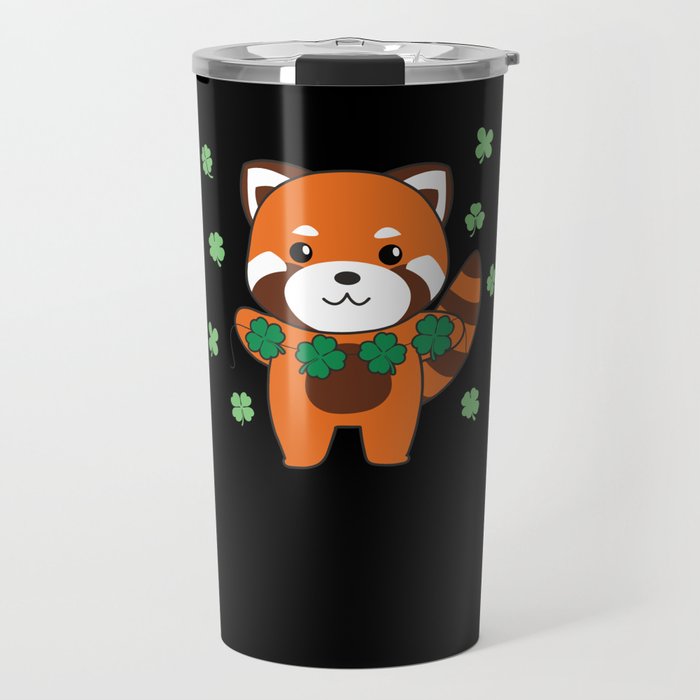 Red Panda With Shamrocks Cute Animals For Luck Travel Mug