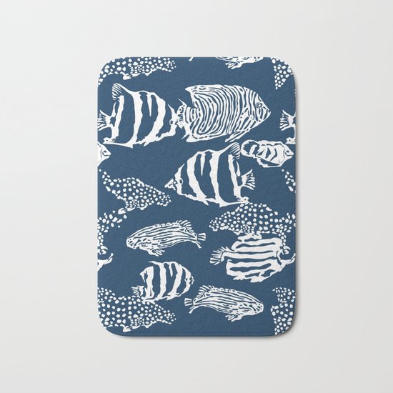 fish pattern vector illustration with stripes and dots Bath Mat