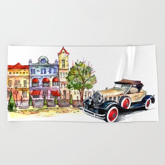 Retro car Beach Towel