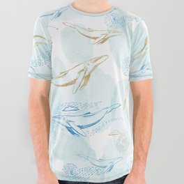 whales watercolor glitter gold All Over Graphic Tee