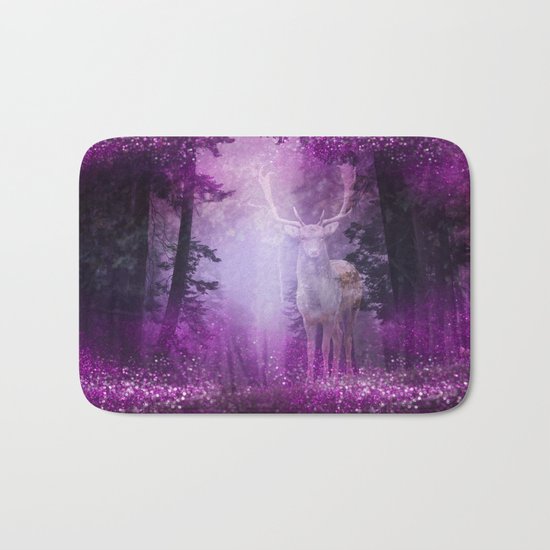 Fairy deer out of the woods mystic pink glitter forrest Bath Mat
