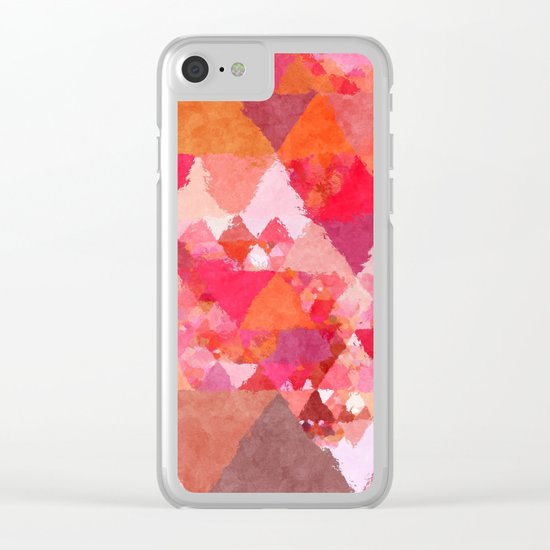 Into the heat - Pink and red watercolor Triangle pattern Clear iPhone Case
