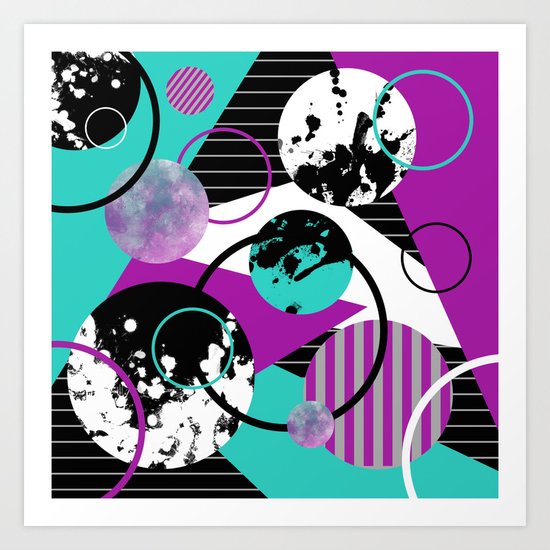 Eclectic Geometric (Abstract blue, purple, black, white) Art Print