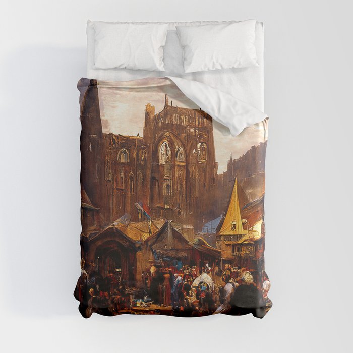 Medieval Fantasy Town Duvet Cover