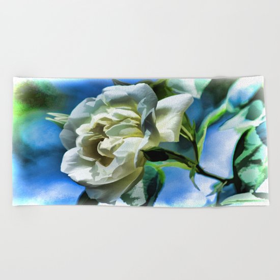 Summer White Rose Beach Towel