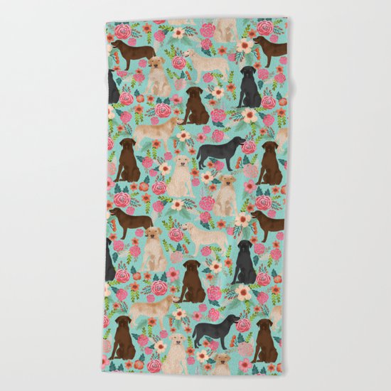 Labrador Retriever dog breed floral pattern for dog lover chocolate lab golden retriever labradors Beach Towel