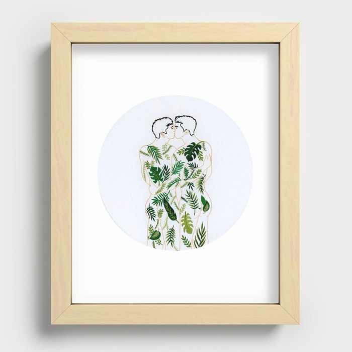 Embroidery art "Green tattoos" printed/ Gay art Recessed Framed Print