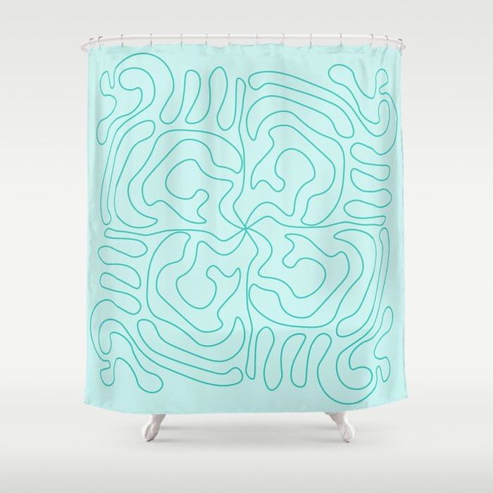 Mid Century Modern Styled Curvy Lines Pattern - Maximum Blue Green and Water Shower Curtain