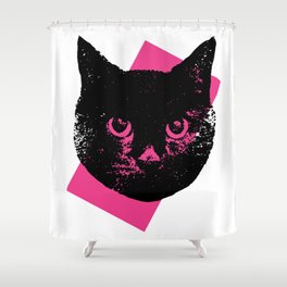 Black Cat, Color Block Pink Shower Curtain