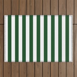 Large Forest Green and White Rustic Vertical Beach Stripes Outdoor Rug