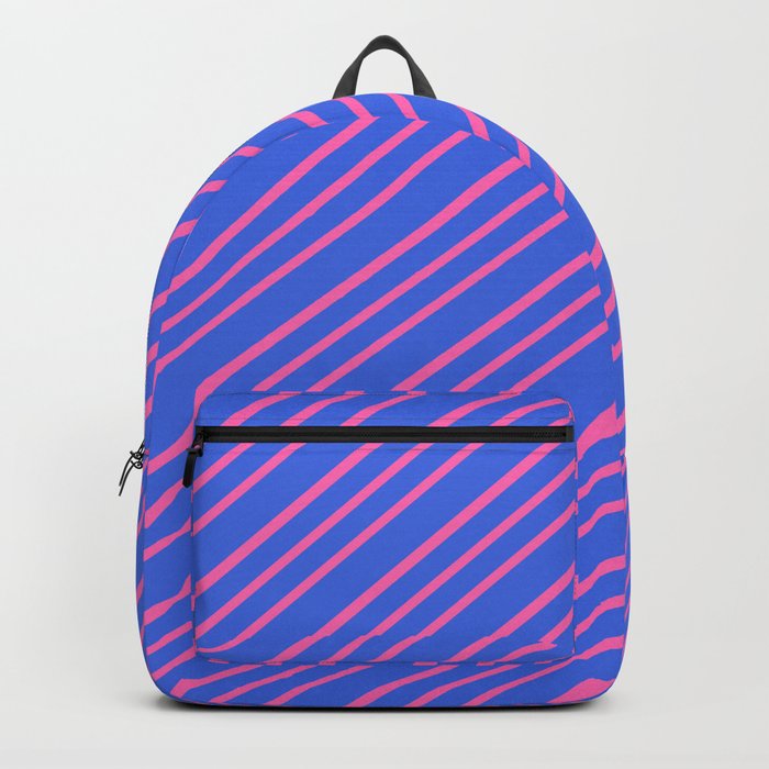 Royal Blue & Hot Pink Colored Lines Pattern Backpack