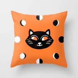 Kitschy Vintage Halloween Cat Throw Pillow