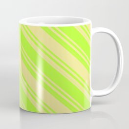 [ Thumbnail: Light Green and Tan Colored Striped/Lined Pattern Coffee Mug ]