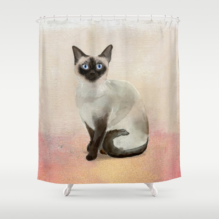 Animal Shower Curtain Three Asian Siamese Cats Print for Bathroom 