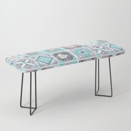 Abstract Geometrical Pink Teal Gray White Tribal Mosaic Bench