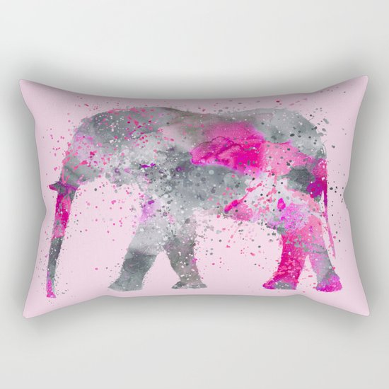Crazy pink Elephant Paint Splatter Art Rectangular Pillow