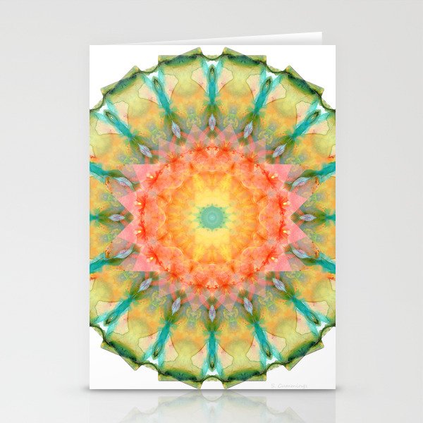 Green And Orange Art - Goddess Light Mandala Stationery Cards