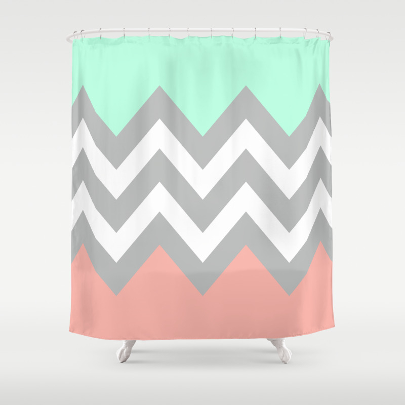 coral gray shower curtain