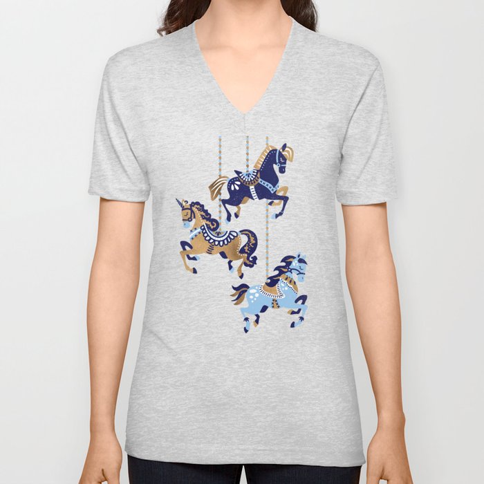 Carousel Horses – Copper & Blue V Neck T Shirt