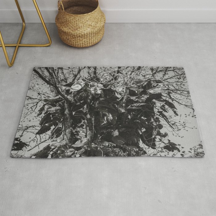 Jungle Leaves - Black and White - Real Tree #3 Rug