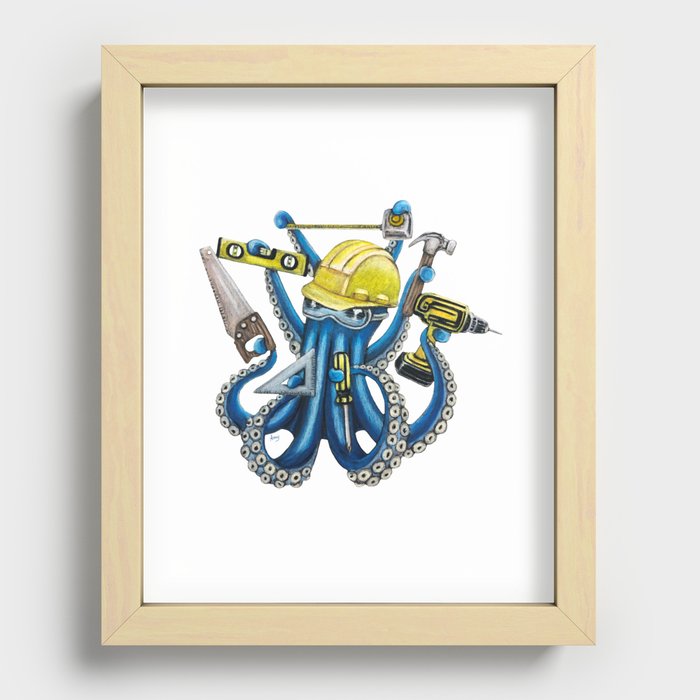 "Octo Builder" - Octopus Contractor Recessed Framed Print