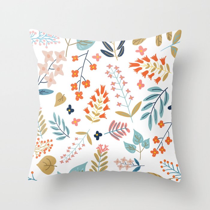 Botanical Harmony | Floral Vintage Plants Colorful Leaves | Autumn Spring Nature Bohemian Chic Throw Pillow