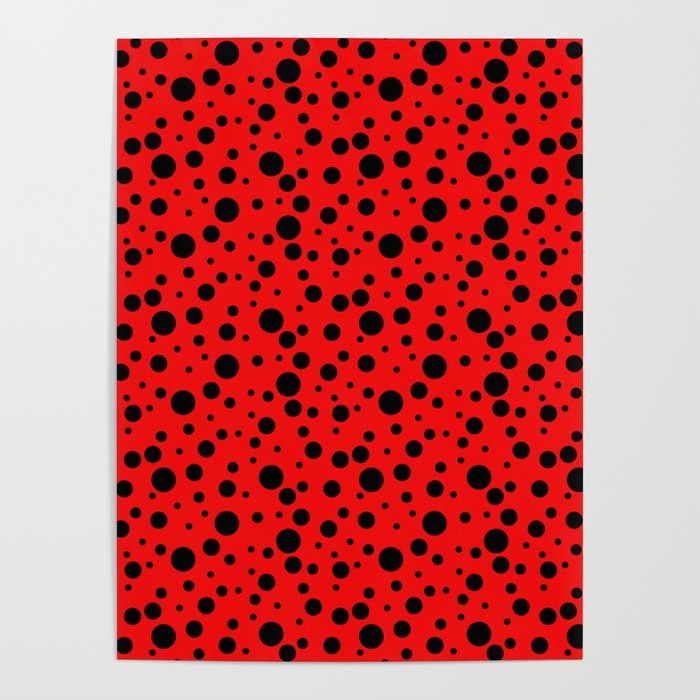 Ladybug style - scarlet red background and black polka dots Poster
