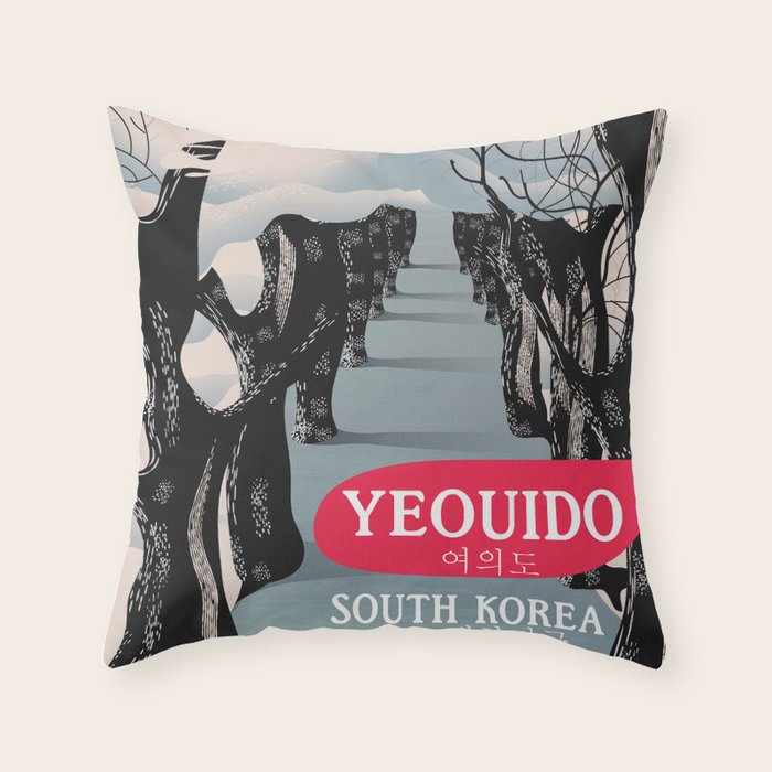 Yeouido South Korea travel poster Throw Pillow by Nicks Emporium Society6