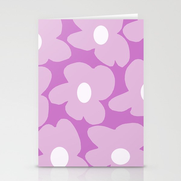 Large Pastel Pink Lilac Retro Flowers White Center Darker Pink Lilac Background #decor #society6 #buyart Stationery Cards