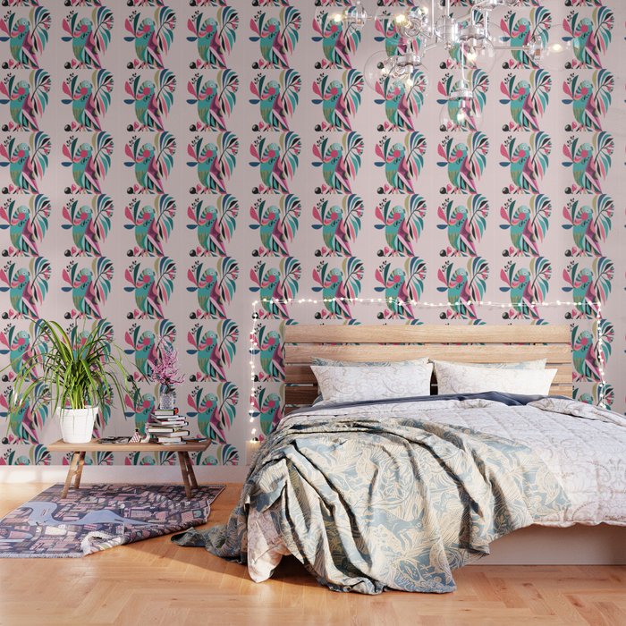 Modern Parakeet & Gum tree Wallpaper