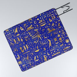 Ancient Egyptian hieroglyphs -Lapis Lazuli and Gold Picnic Blanket