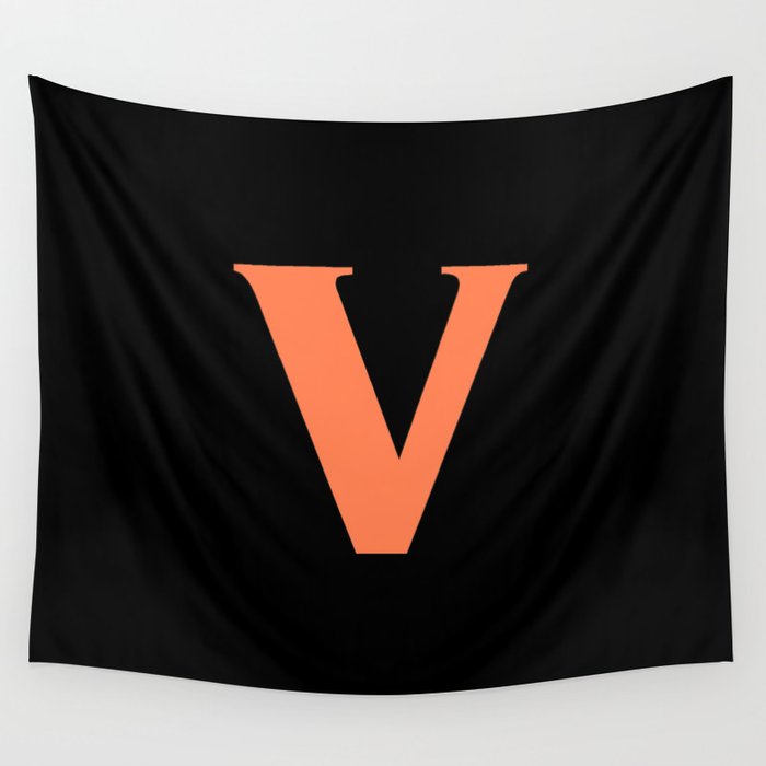 v (CORAL & BLACK LETTERS) Wall Tapestry