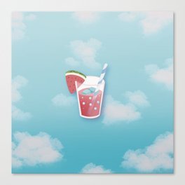 Watermelon Juice with a beautiful blue cloud background. Canvas Print