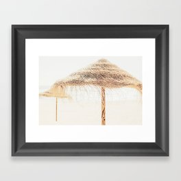 Beach Dreams III - straw beach umbrellas photography by Ingrid Beddoes Framed Art Print
