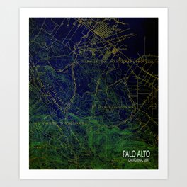 Palo Alto year 1897 Old Vintage Map Blue and Green Art Print