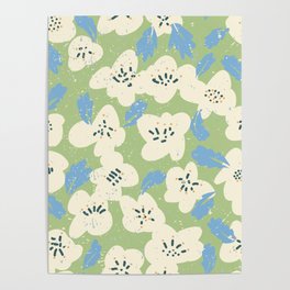 Bold flowers in my garden on chalky green Poster