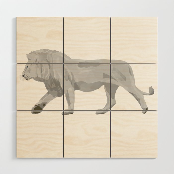 digital painting of a male white lion Wood Wall Art