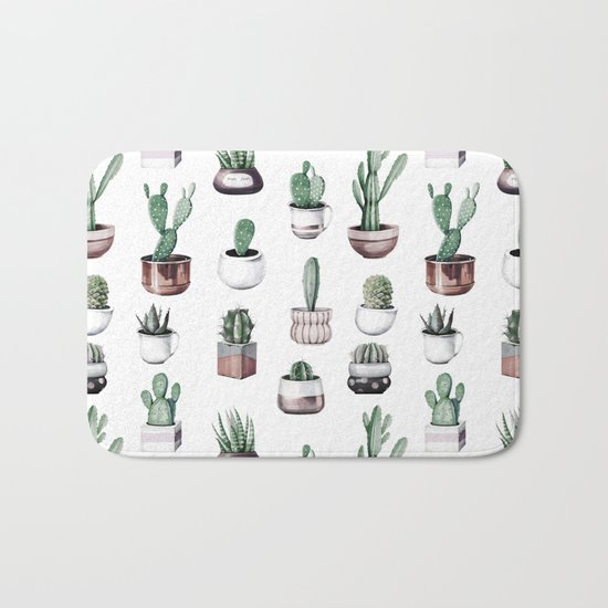 Cactus + Succulents Rose Gold Pattern by Nature Magick Bath Mat