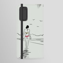 woman and flamingo on the beach Android Wallet Case