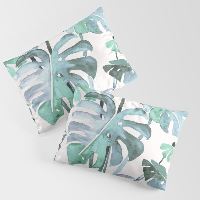 Delicate Monstera Blue And Green #society6 Pillow Sham