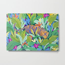 Colorful Jungle Metal Print | Botanical, Curated, Pattern, Sunleeart, Watercolor, Colorful, Acrylic, Tiger, Nature, Flower 