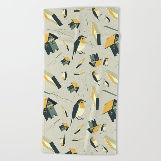 Flying Birdhouse (Pattern) Beach Towel