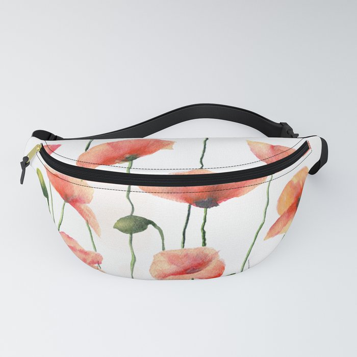 Poppies Watercolor White Background  Fanny Pack