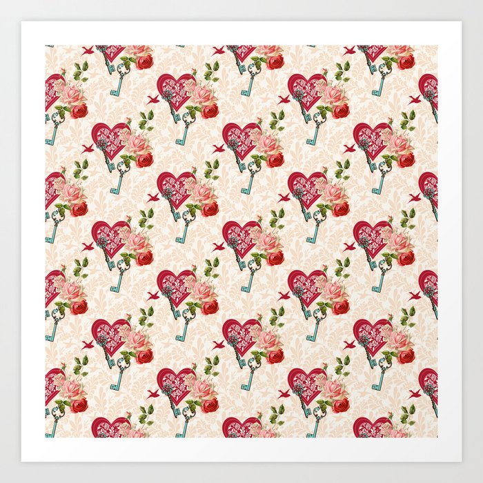 Love Rose And Red Heart Collection Art Print